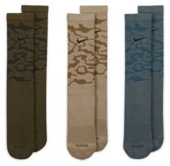 Lot De 3 Paires De Chaussettes Nike Everyday Plus Cushioned Marron Beige Bleu Camo